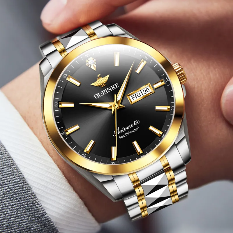 Oupinke Gaias Collection Mechanical Movement Stainless Steel Watchband Watch Men's Watches White Dial-10