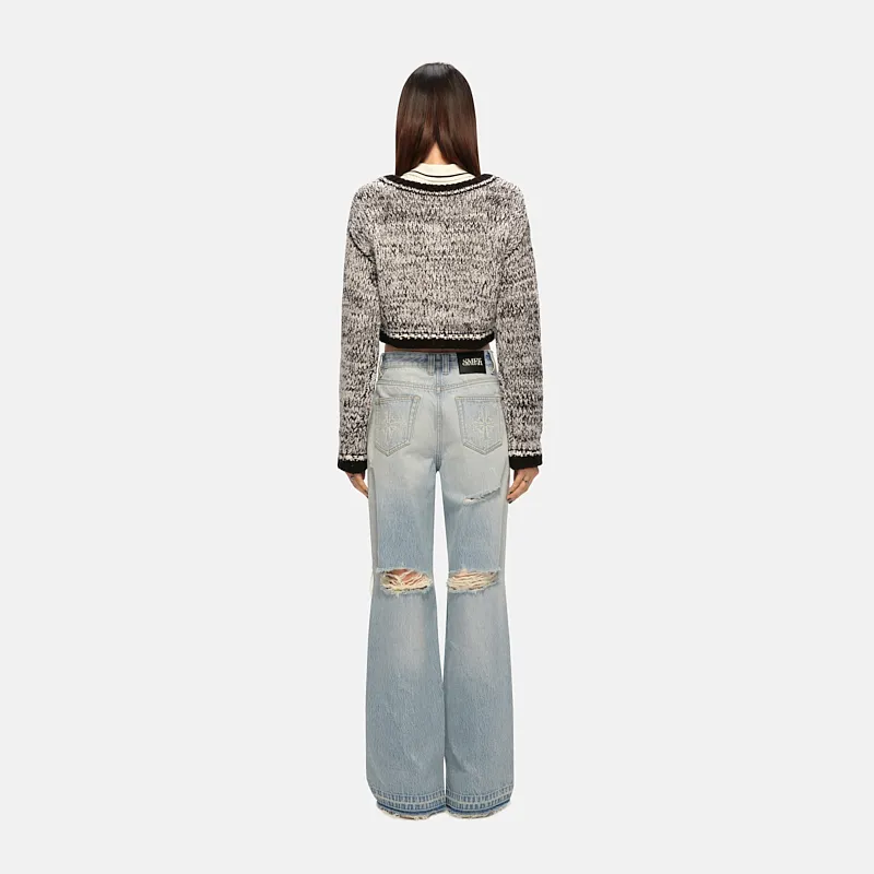 SMFK Cropped Coats Women's Black White Herringbone-2