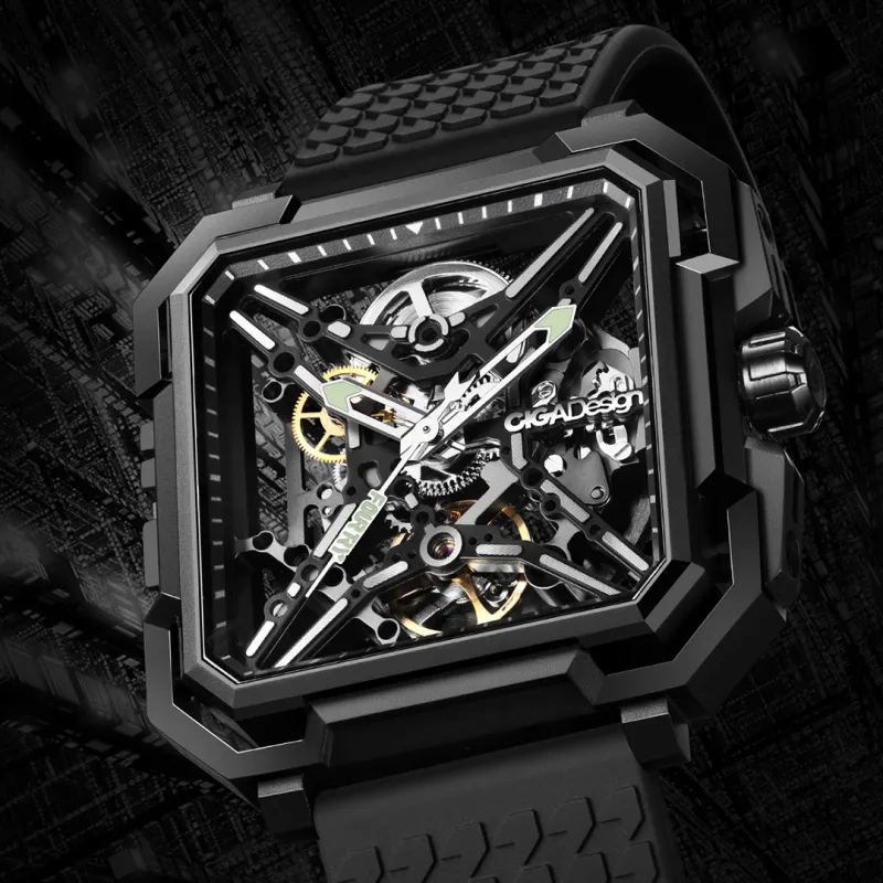 CIGA Design X Collection Matrix Automatic Mechanical Movement Silicone Strap Watch Men's Watches Black Dial-2