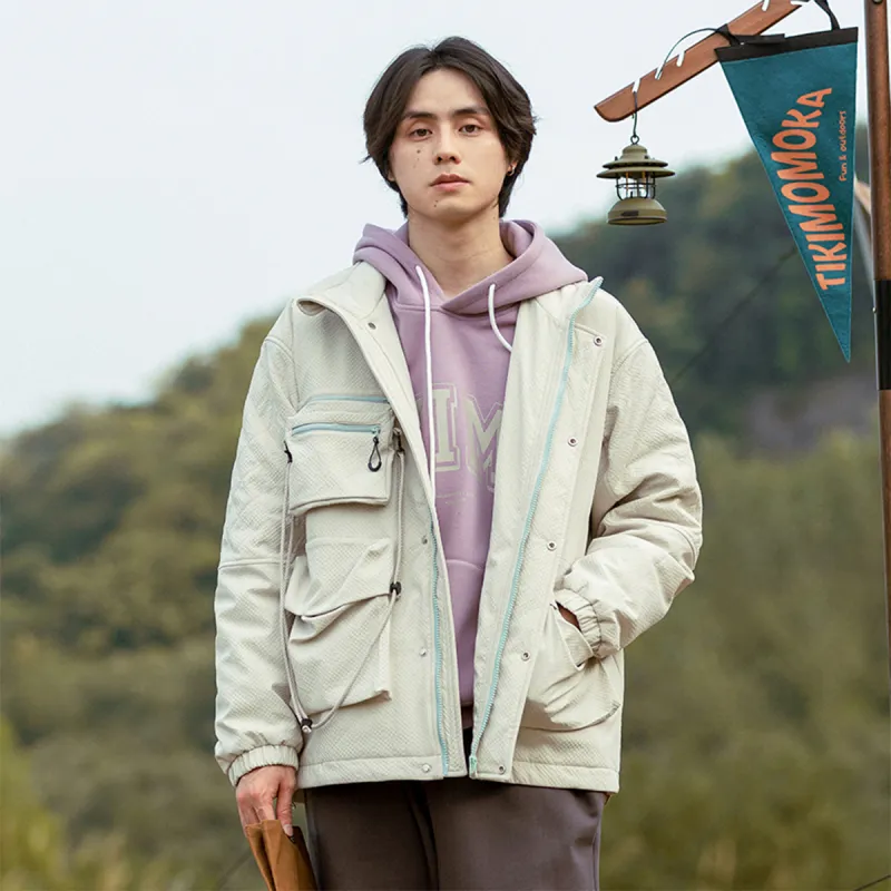 TIKIMOMOKA x Cokein Solid Color Lapel Loose Fit Puffer Jacket Unisex-3