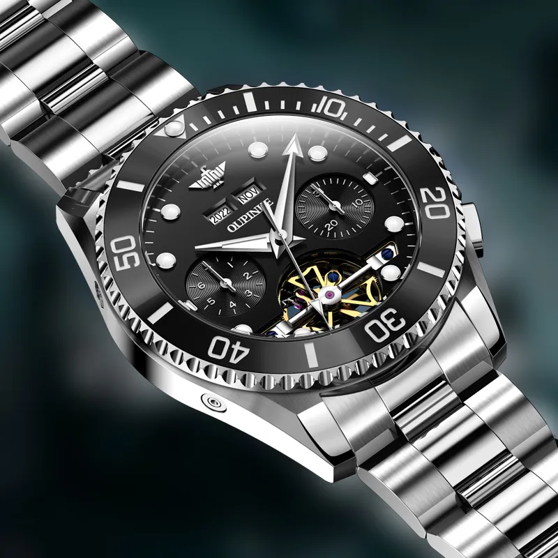 Oupinke Submarine Collection Mechanical Movement Stainless Steel Watchband Watch Men's Watches White Dial-9