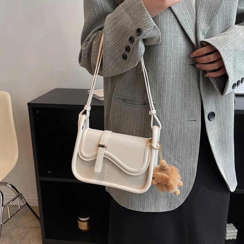 JANE KLAIN PU Saddle Bag, Shoulder Bag, Crossbody Bag Regular Women's White/Khaki/Dark Brown-4