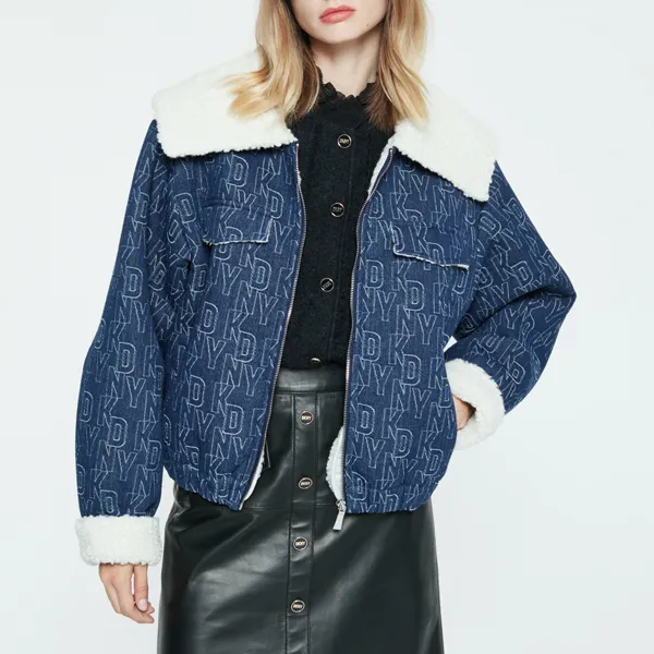 DKNY FW22 Loose Fit Denim Jacket Women's Dark Denim Blue-3