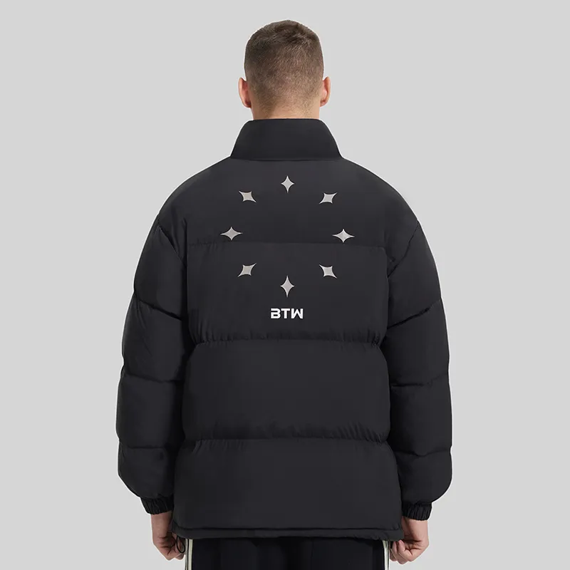 BTW Stand Collar Without Hood Loose Fit Down Jacket Unisex-2