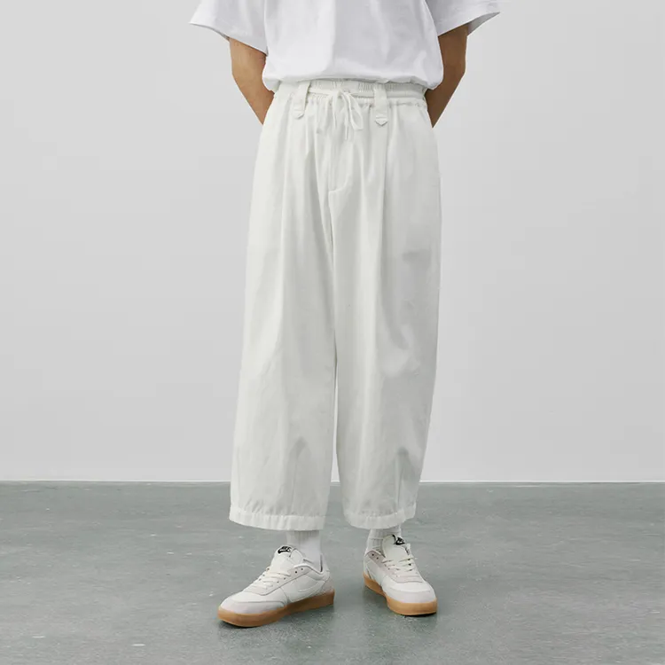 SeminP.ure Slim Waist Wide Leg Casual Pants Unisex Black/White-8