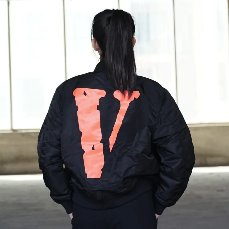 VLONE Big Logo Series Puffer Jackets Unisex Black Orange-5