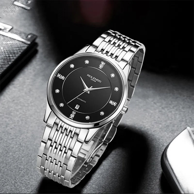 ROLENDO R Automatic Mechanical Movement Stainless Steel Watchband Watch Men's Watches Silver Dial RG7077-3