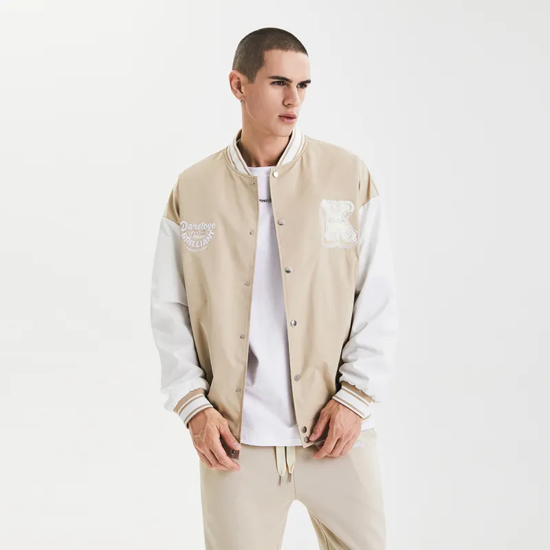 GUKUUL Baseball Jacket Spring Fall Unisex Khaki-2