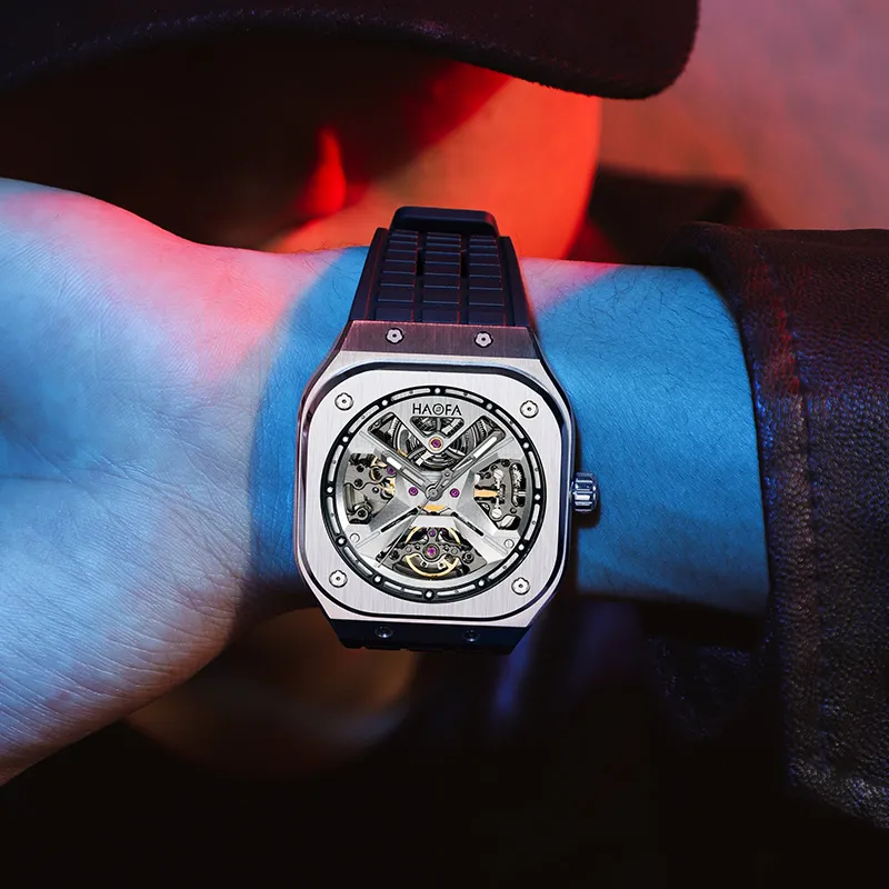 HaofaTourbillon Automatic Mechanical Movement Watch Men's Watches Cut-Out Dial 1961-B-5