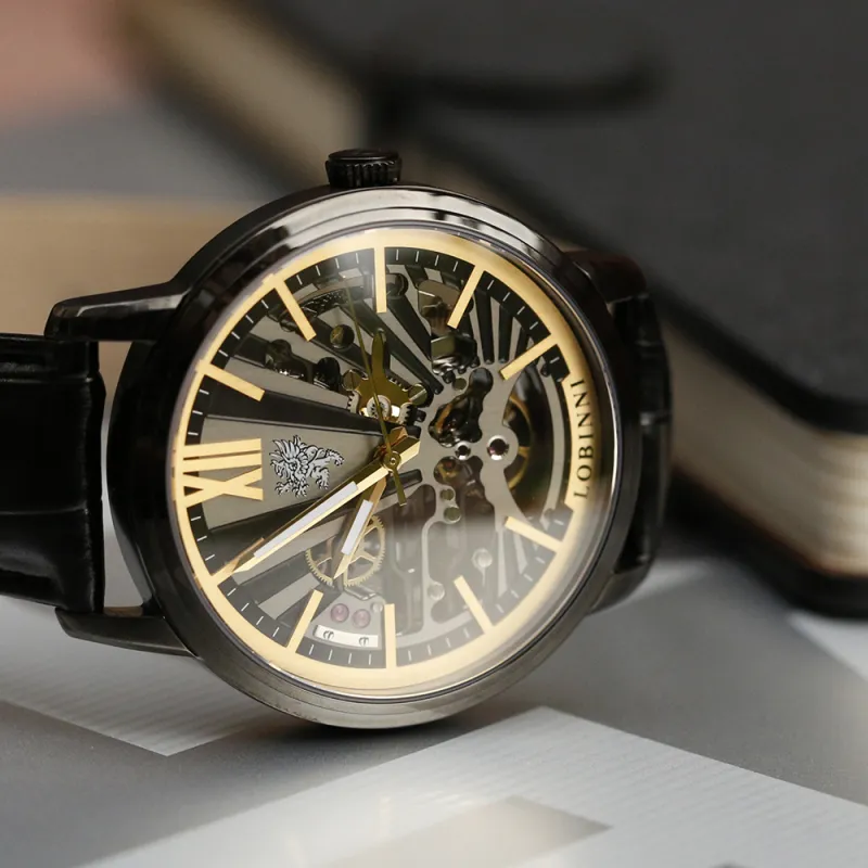 LOBINNI L Automatic Mechanical Movement Leather Watch Bands Watch Men's Watches Cut-Out Dial-3