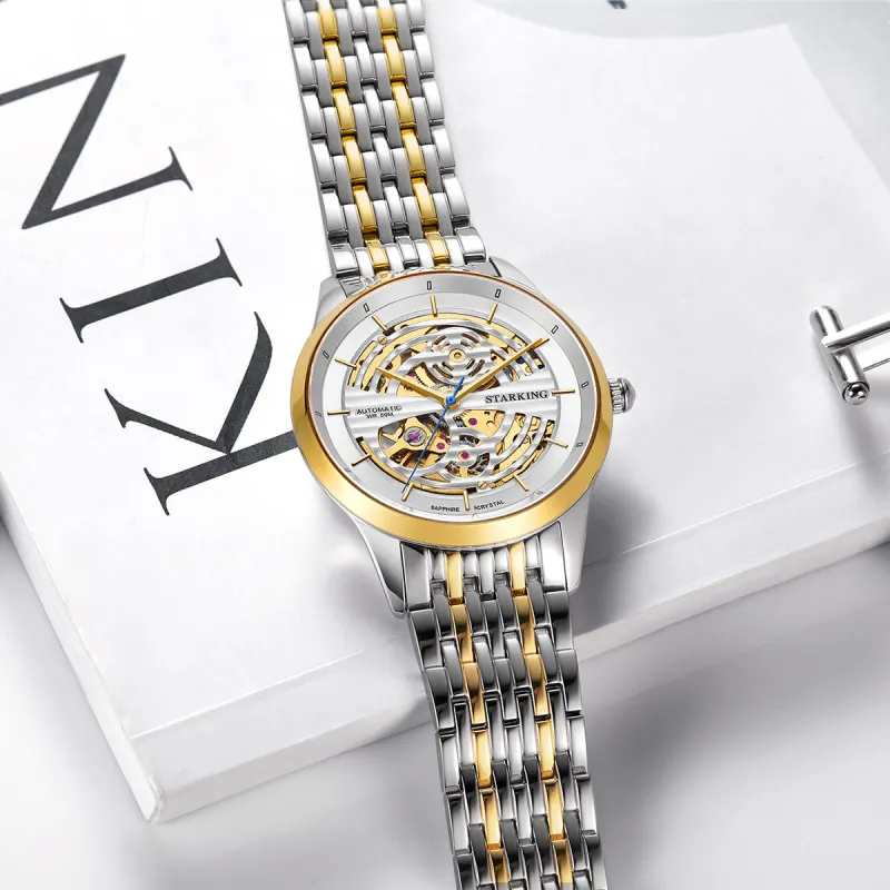 STARKING Automatic Mechanical Movement Stainless Steel Watchband Watch Unisex White Dial-4