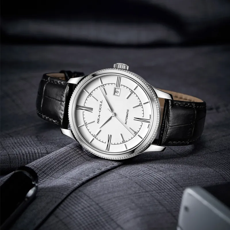 Sea Gull New Inspiration Automatic Mechanical Movement Genuine Leather Strap Watch Men's Watches White Dial 819.37.6077-4