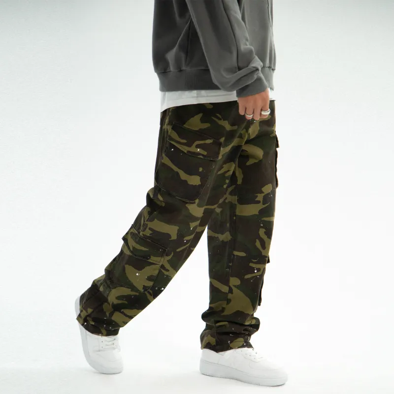 JUST VIBE Casual Pants Unisex Green Camouflage-8