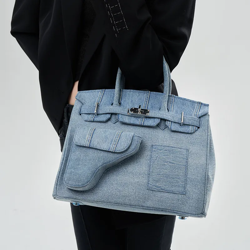 Margin Goods Cotton Handbag Women's Blue-10