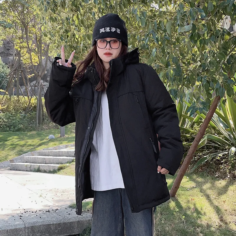 New Business Origin Solid Color Detachable Hood Loose Fit Thickened Mid-Length Puffer Jacket Unisex-3