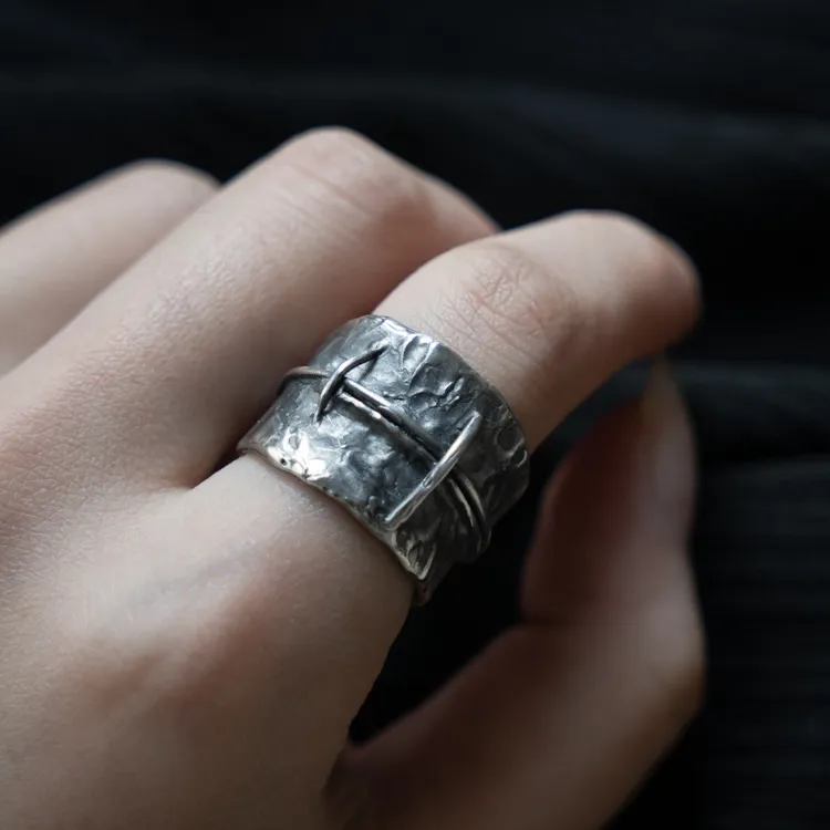 M.Wong Handmade Textured Distressed Burnished 925 Sterling Silver Open Ended Ring Couple Rings Unisex-5