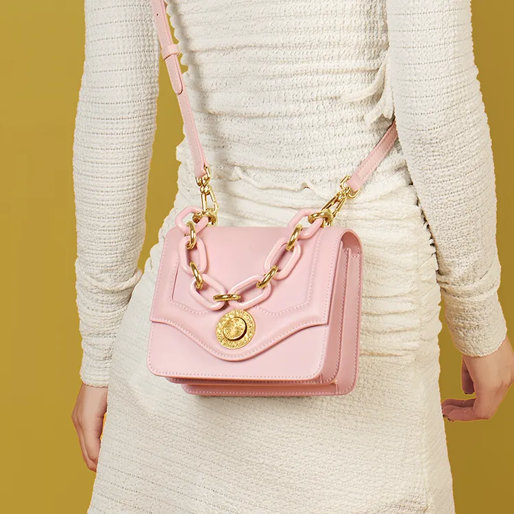 Gong Xuan Cow Leather Crossbody Handbags Mini Women's Peach-6