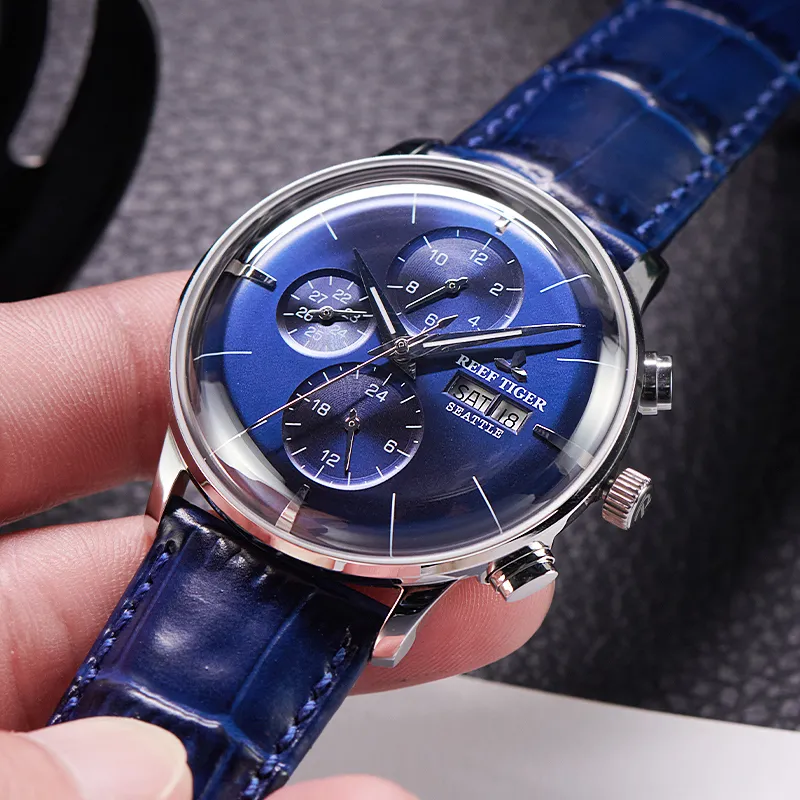 REEF TIGER Seattle Collection-Chief Automatic Mechanical Movement Watch Men's Watches Blue Dial RGA1699-PBLL-3