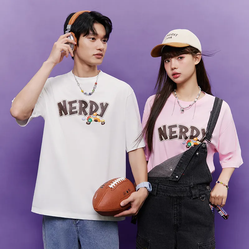 NERDY Drop Shoulder Sleeve T Shirt Unisex Pink-3