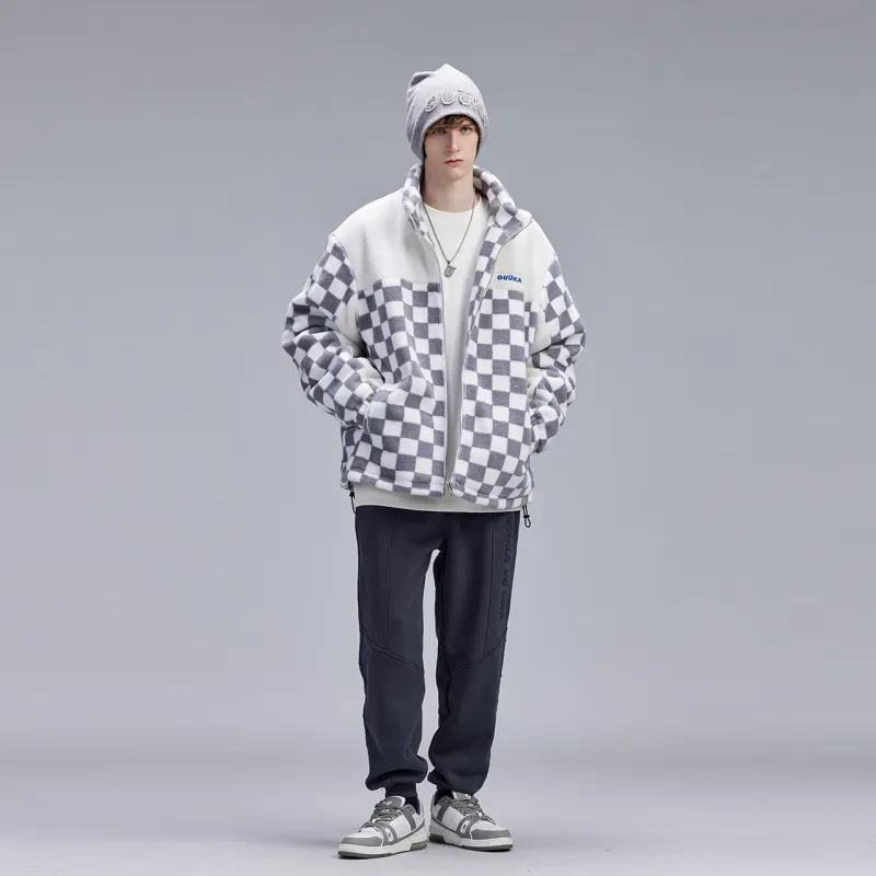 Guuka Velvet Jackets Men Gray Plaid-2