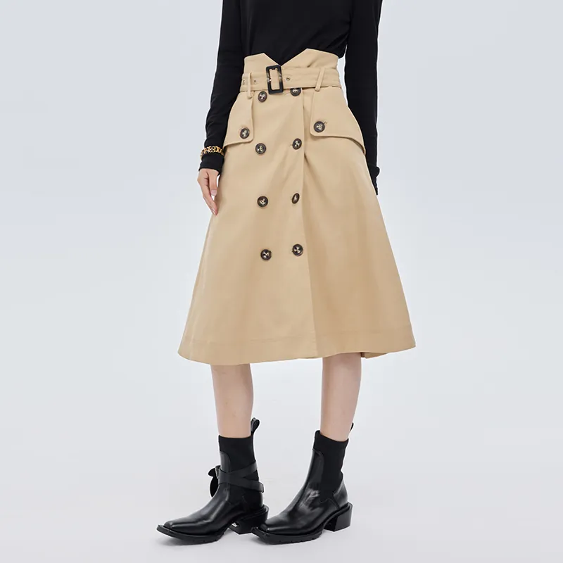 SOON FLOWER Casual Long Skirts Women's Khaki-2