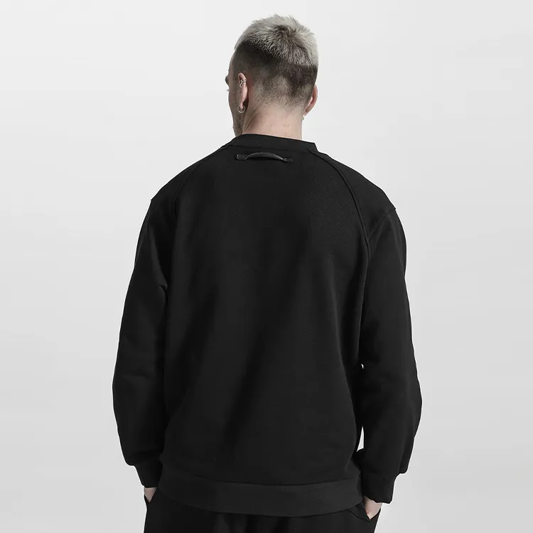 NORVINCY Loose Fit Casual Outerwear Hoodless Solid Color Sweatshirt Unisex Black-2