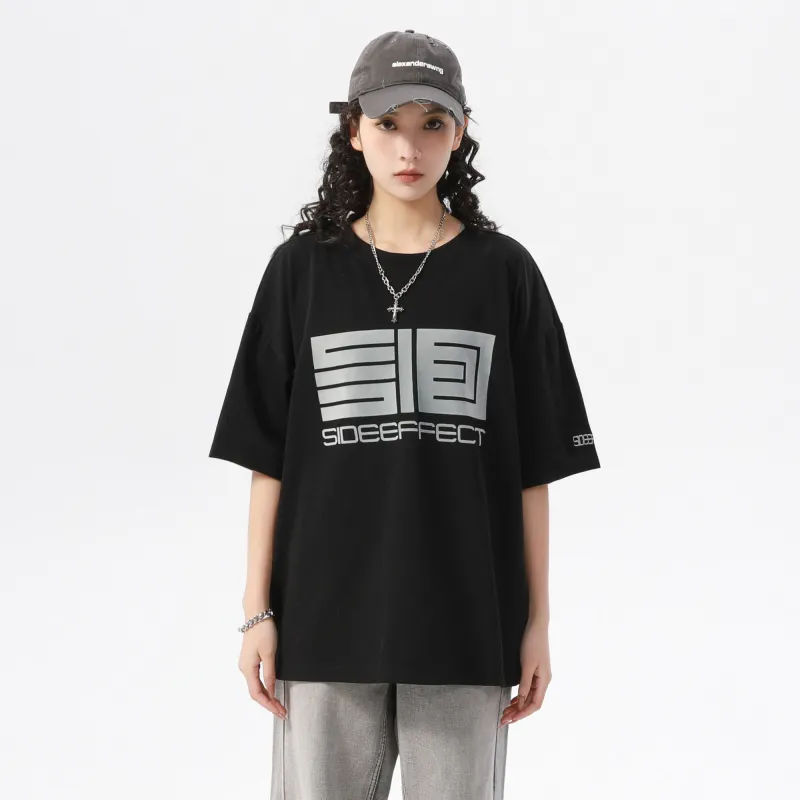 SIDEEFFECT Short Sleeved T Shirts Summer Unisex Black-3