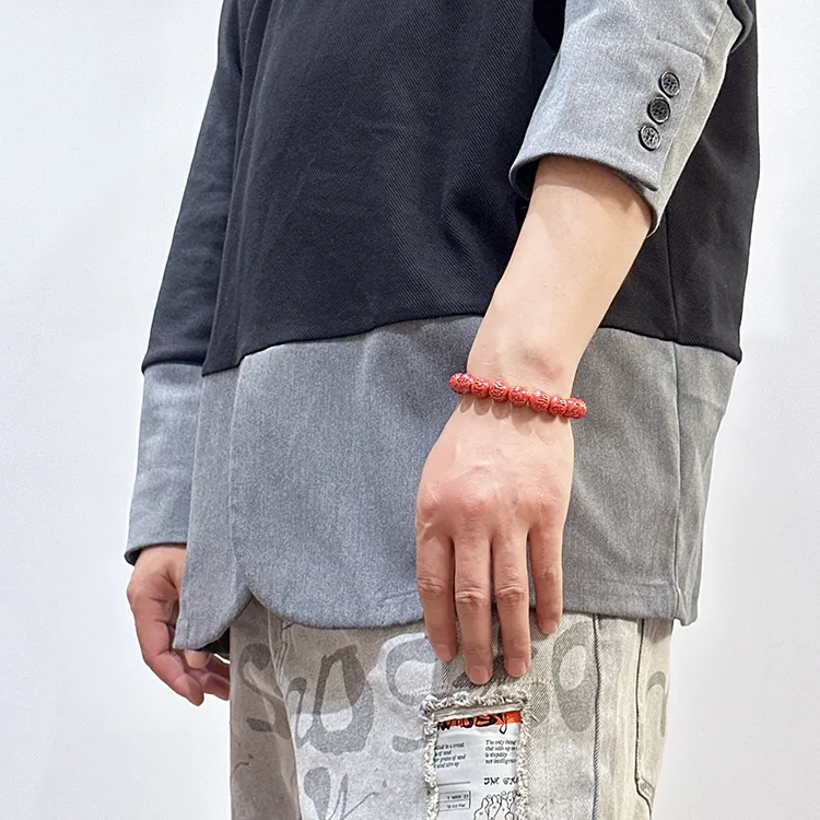 MOUNTAINS AND MANS Cinnabar New Chinese Style Good Luck Beaded Bracelet Unisex-2