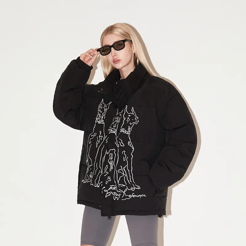 EMPTY REFERENCE Doberman Series Puffer Jacket Unisex Black-5