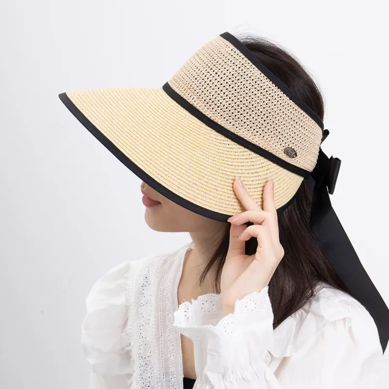 Clect Sun Protection Hats Women's Bowknot Visor Straw Woven Hat-3