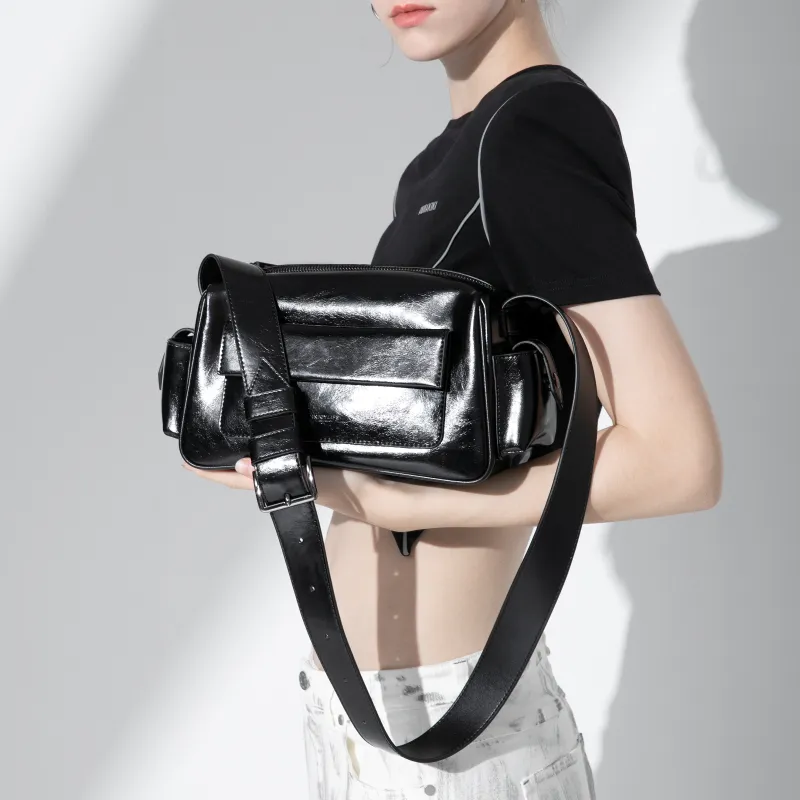 INJOYLIFE Cow Leather Boston Bag Shoulder Bag Medium Size Women's Black-4