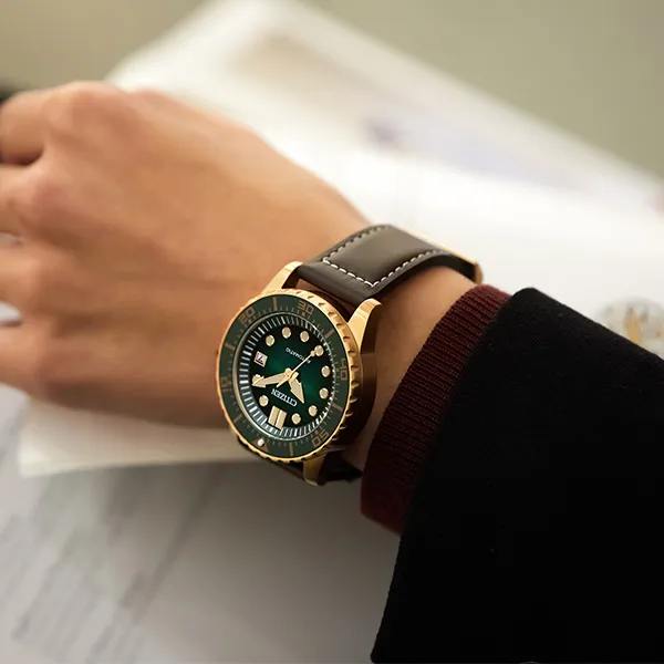 CITIZEN 3 Mechanical Movement Cow Leather Strap Watch Unisex Green Dial-4