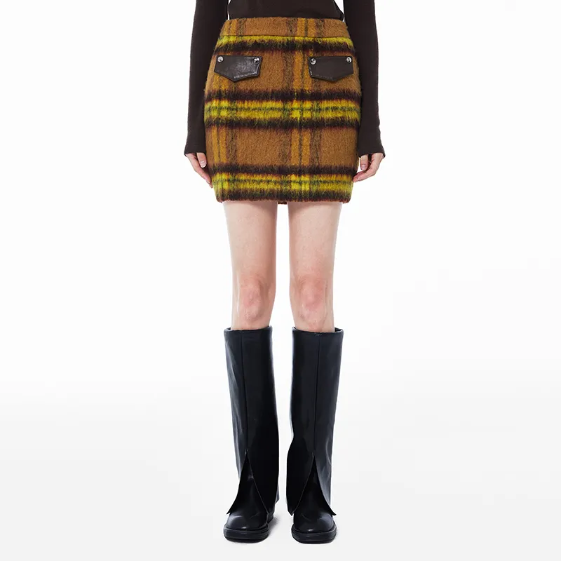 AZEPAM Casual Short Skirts Women's Yellow Camel-2