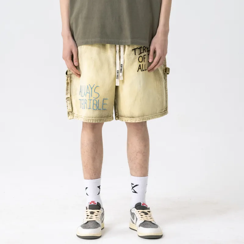 XINYINSU x P&D LIANMINGKUAN Denim Shorts Unisex Yellow Mud-5