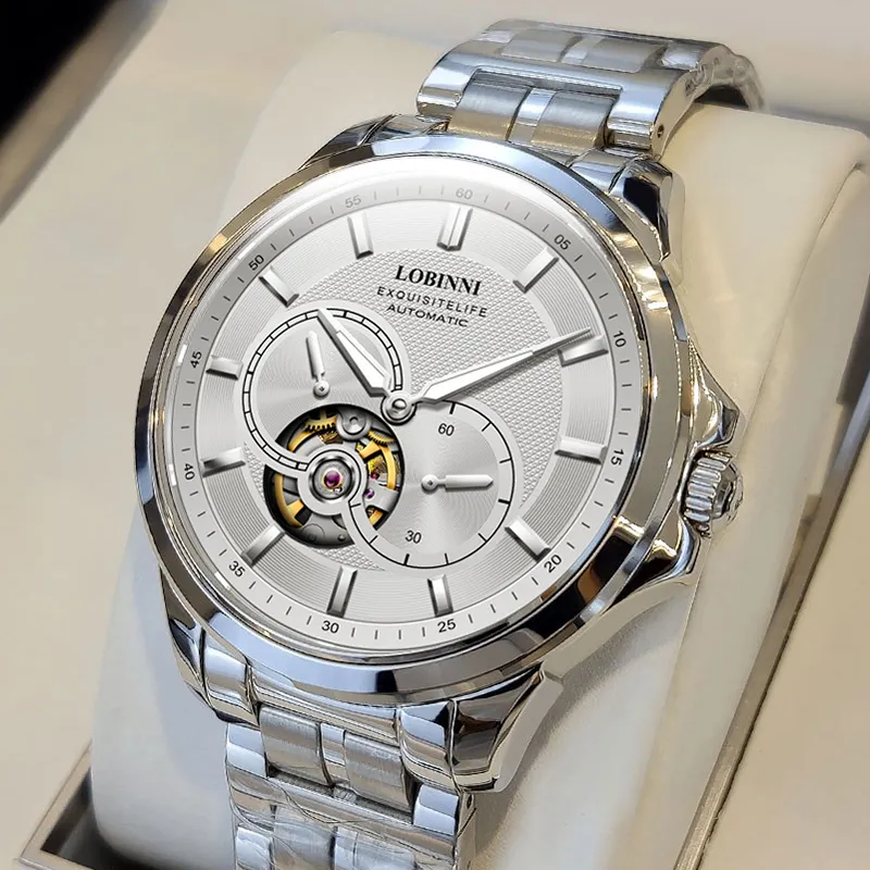 LOBINNI L Automatic Mechanical Movement Genuine Leather Strap Watch Men's Watches Silver Dial-20