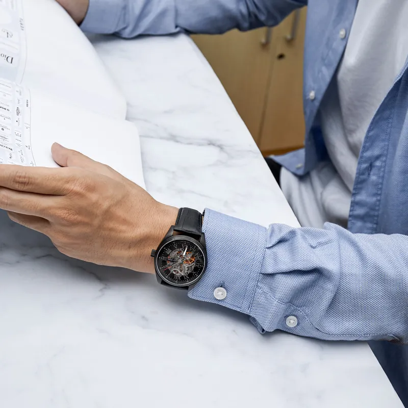 Sea Gull Frontier Automatic Mechanical Movement Genuine Leather Strap Watch Unisex Black Dial-10