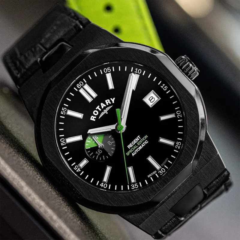 ROTARY Wrist Watch Automatic Mechanical Movement Genuine Leather Strap Black Dial Men's Watches-14