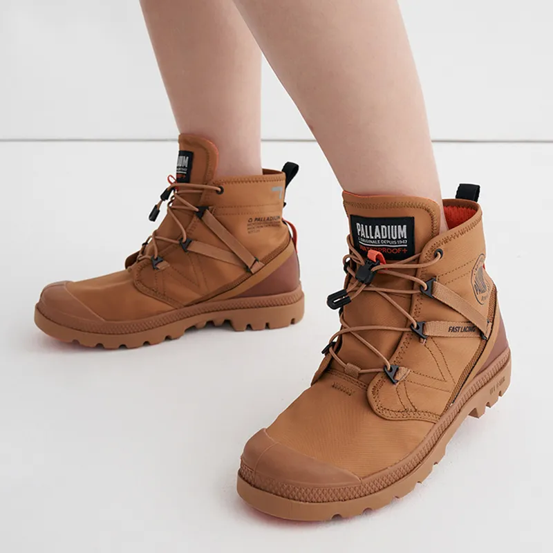 Palladium Pampa Travel Lite Anti-Slip And Wear-Resistant Lightweight High-Top Canvas Shoes Unisex Red Sugar Brown-7