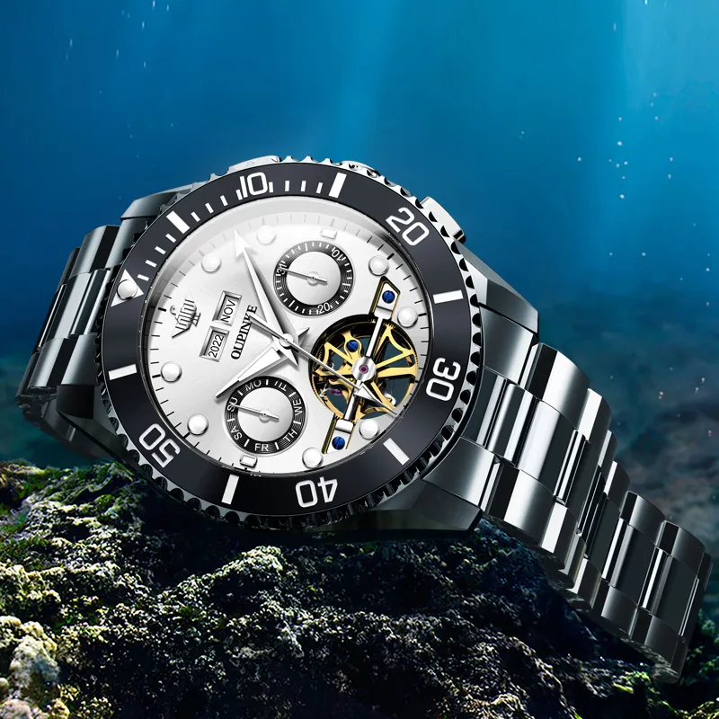 Oupinke Submarine Collection Mechanical Movement Stainless Steel Watchband Watch Men's Watches White Dial-4