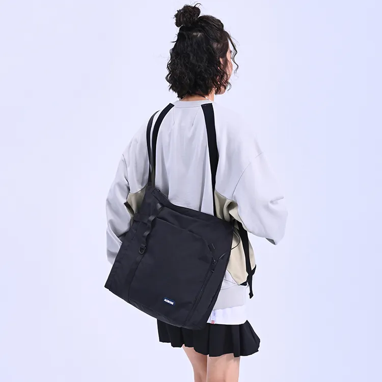 ACROSS Polyester Shoulder Bag, Crossbody Bag Large Size Unisex Khaki/Gray/Black-11