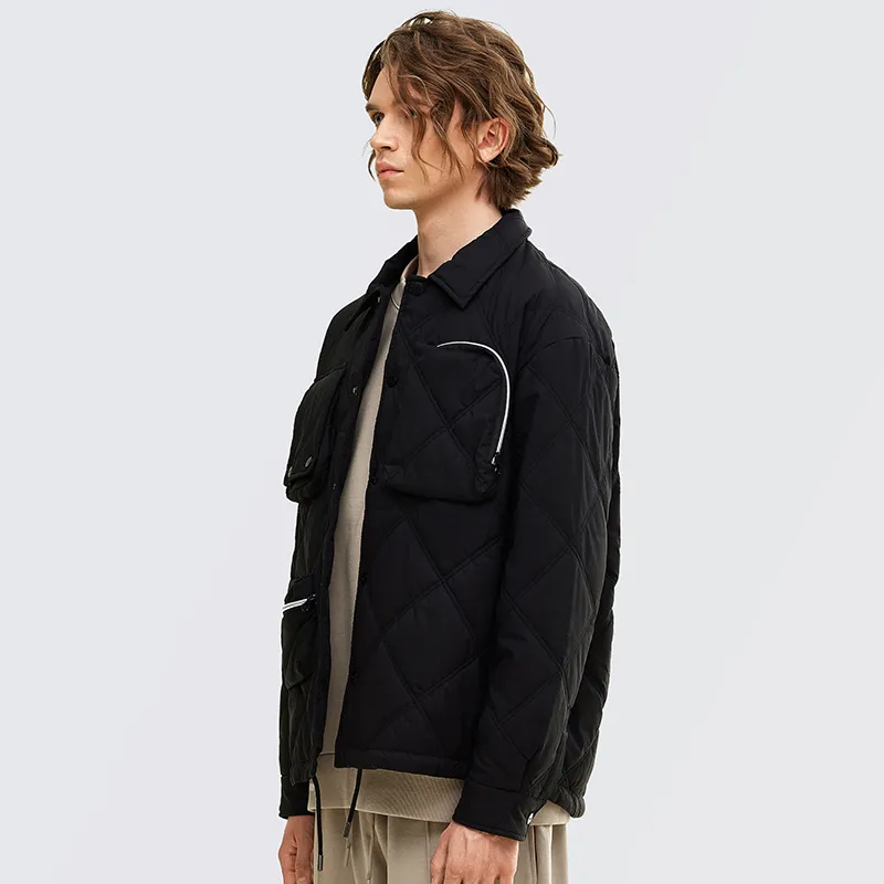 BAGGL Letter Solid Color Lapel Loose Fit Thickened Puffer Jacket Unisex-3