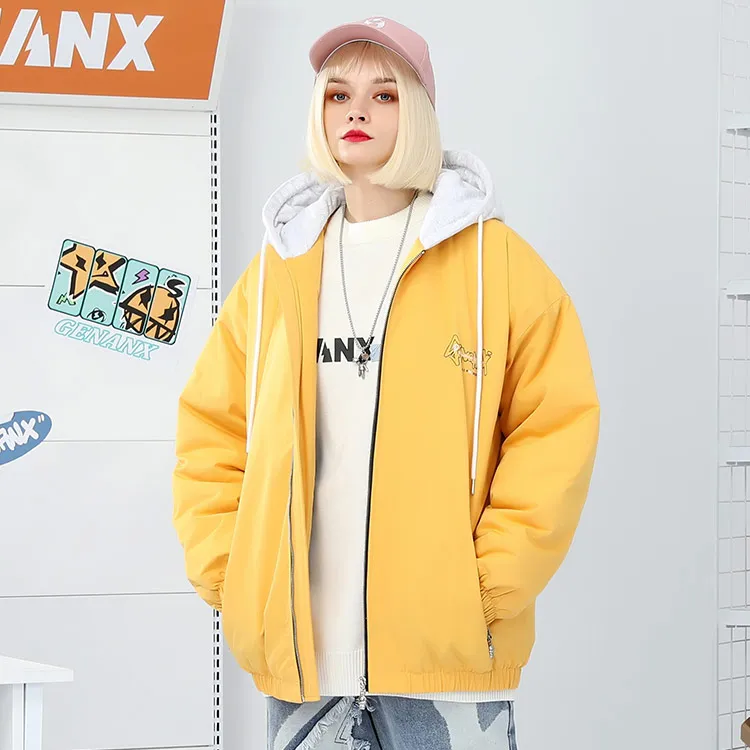 GENANX Letter Plaid Hooded Loose Fit Puffer Jacket Unisex-10