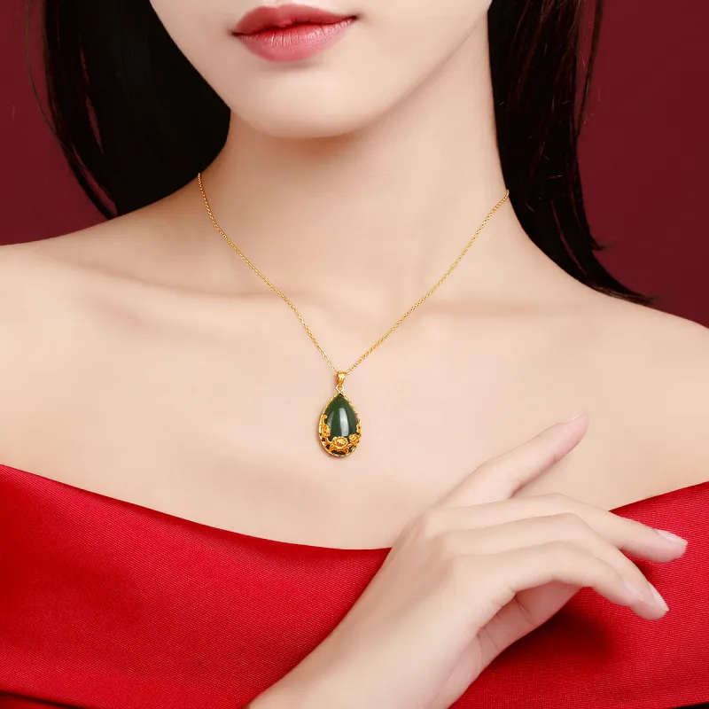 Qing Yi Chinese Style Vintage Waterdrop Mama Pendant Jasper Women's-1