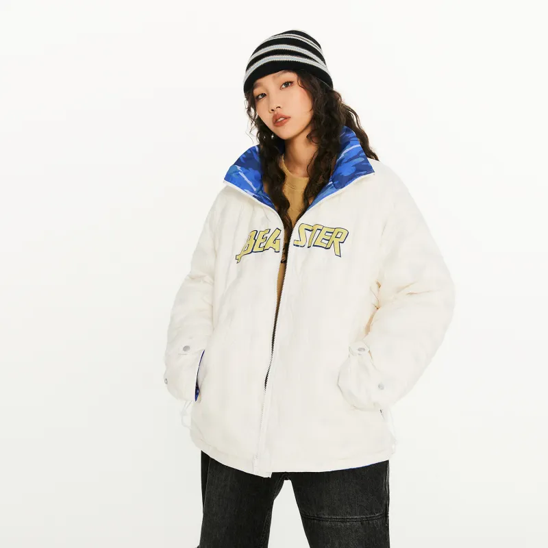 BEASTER Solid Color Stand Collar Without Hood Loose Fit Thickened Down Jacket Unisex-3