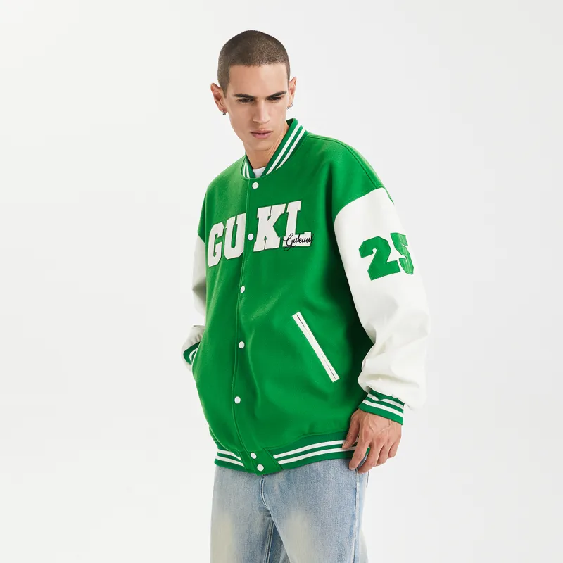 GUKUUL Baseball Jacket Winter Unisex Green-8