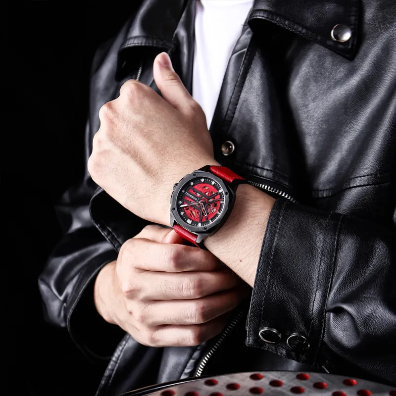 ROSSINI Medallion Collection Mechanical Movement Silicone Strap Watch Men's Watches Red Watch Dial 5210057-12