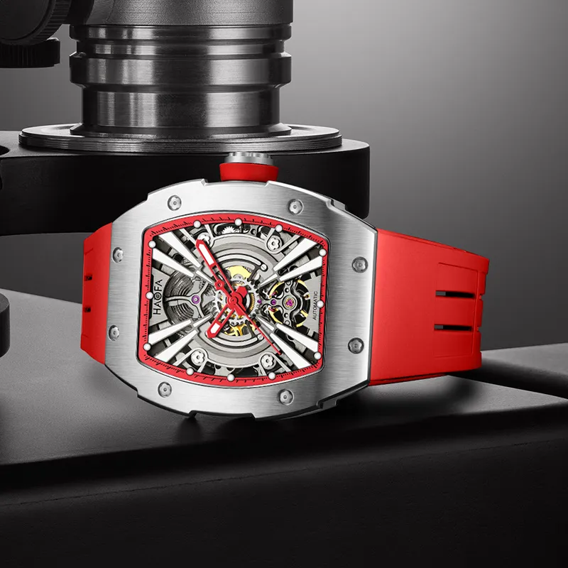 HaofaTourbillon Arknights Series Automatic Mechanical Movement Rubber Strap Watch Men's Watches Silver Dial-13