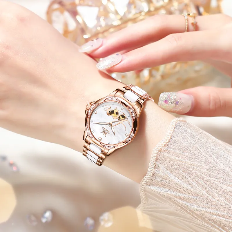 OLEVS Mechanical Movement Leather Strap Watch Women's Watch Mother of Pearl Color Watch Dial-15