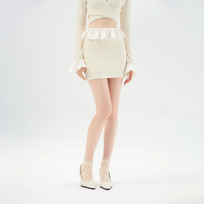 AZEPAM Casual Short Skirts Women's Beige Yellow-4