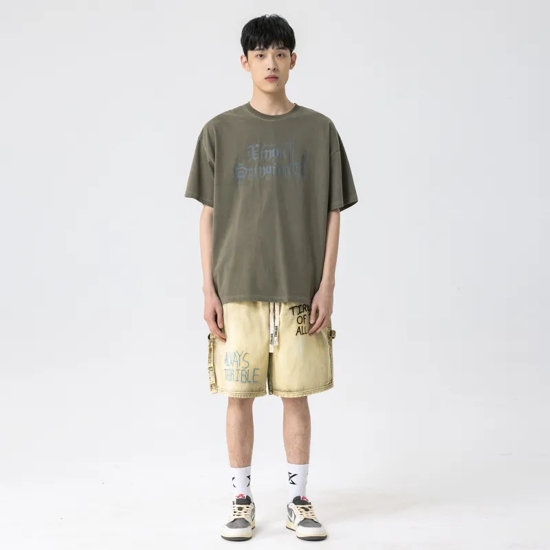 XINYINSU x P&D LIANMINGKUAN Denim Shorts Unisex Yellow Mud-6
